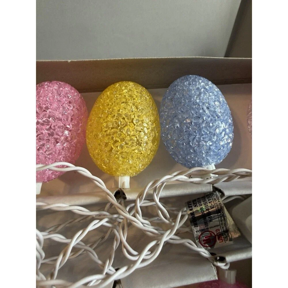 Vintage White String Lights Easter Jelly Egg Covers Pastel Colors Novelty w Box